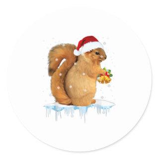 Funny Squirrel Christmas  Santa Hat Animal G Classic Round Sticker