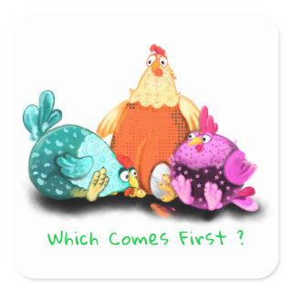 Funny Sticker Chickens Waiting Egg To Hatch