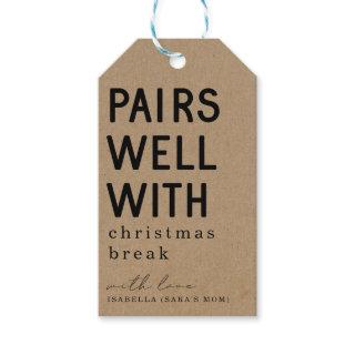 Funny Teacher Pairs Well with Christmas Break Wine Gift Tags