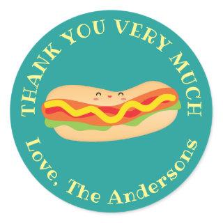 Funny Thank You Very Much Humorous Hot Dog Pun Classic Round Sticker