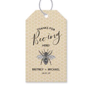Funny Thanks for Bee-ing Here | Rustic Vintage Bee Gift Tags