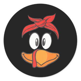 Funny Turkey Face Female With Bandana Classic Round Sticker