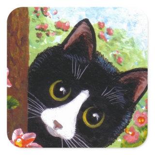 Funny Tuxedo Cat Creationarts Square Sticker