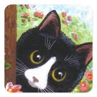 Funny Tuxedo Cat Creationarts Square Sticker