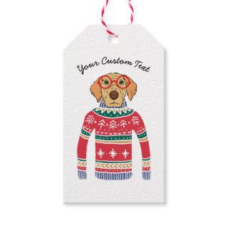 Funny Ugly Christmas Sweater, Dog Wearing Glasses Gift Tags