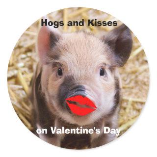 Funny Valentines Day Cute Little Piglet Classic Round Sticker