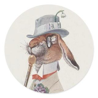 Funny Vintage Bunny Rabbit - Easter Gift Classic Round Sticker
