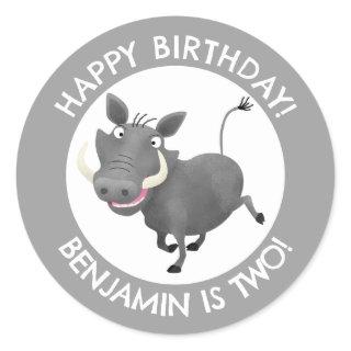 Funny warthog personalized birthday classic round sticker