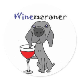 Funny Weimaraner Dog Drinking Red Wine Classic Round Sticker