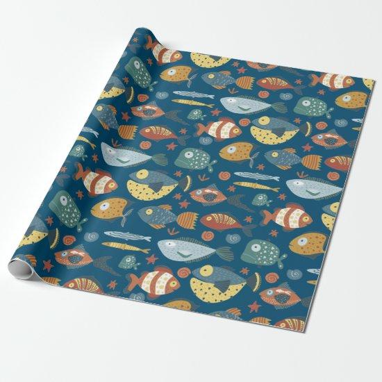 Funny Whimsical Ocean Sea Fish Blue Pattern