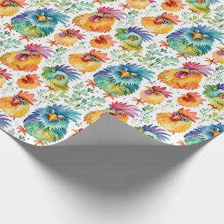 Funny Whimsical Watercolor Style Chickens