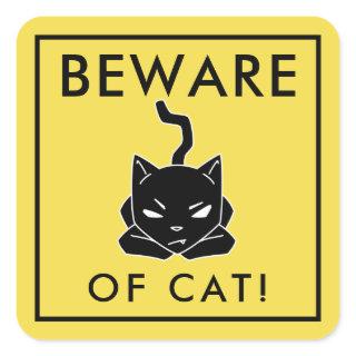 Funny Yellow Beware of Cat Sign Square Sticker
