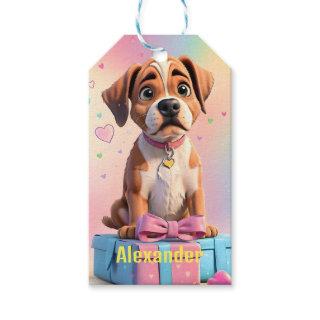 Furry Friends Boxer Puppy with Colorful Gifts Gift Tags