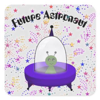 Future Astronaut with Cute Cartoon Space Alien Square Sticker