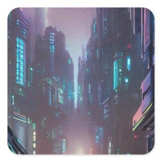 futuristic cyberpunk city square sticker