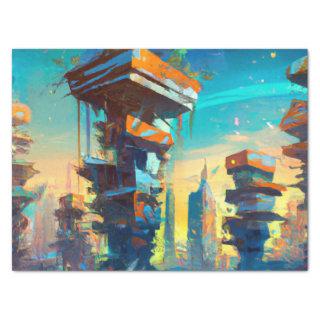 Futuristic Dystopian City, AI Generated Painting Tissue Paper