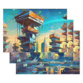 Futuristic Dystopian City, AI Generated Painting  Sheets