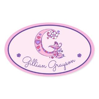 G letter monogram custom girls name pink stickers