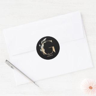 G Monogram Floral Personalized Classic Round Sticker