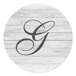 (G) Rustic Wood Monogram | Monogram Shop Classic Round Sticker