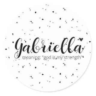 GABRIELLA Name Meaning Minimal Modern Black Girls Classic Round Sticker