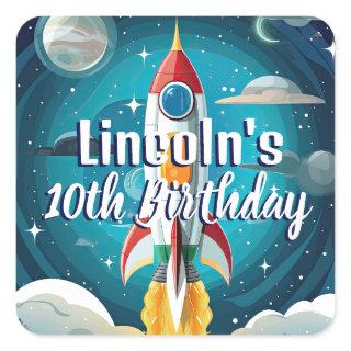 Galaxy Astronaut Space Shuttle Rocketship Birthday Square Sticker