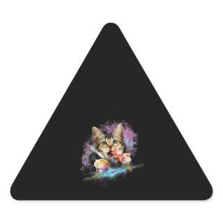 Galaxy Cat Rules Space With Taco And Pizza Power Triangle Sticker