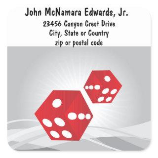 Gamble Red Dice on Silver Square Sticker