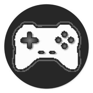 Game Controller Black White 8bit Video Game Style Classic Round Sticker