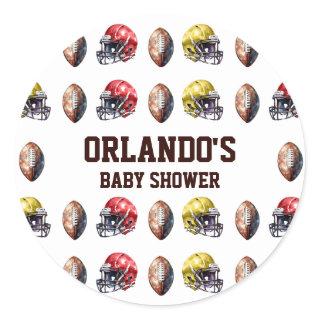 Game On Football Baby Shower Classic Round Sticker