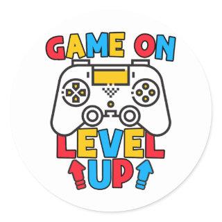 Game On Level Up Funny Birthday Boy Gaming Lover Classic Round Sticker