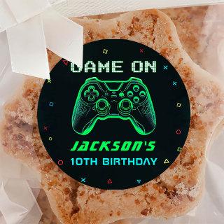 Game On Neon Video Game Birthday Classic Round Sticker