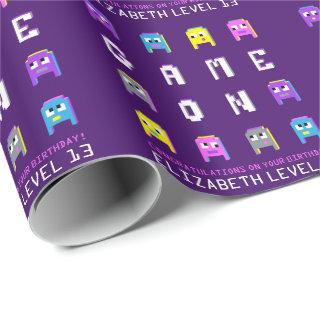 Game on pixel alien gamers purple 13th birthday