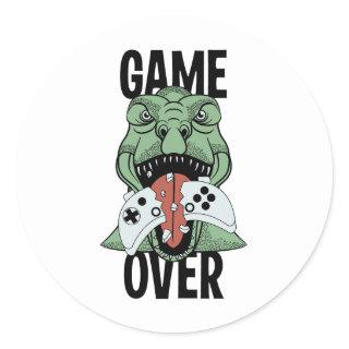 Game Over T-Rex Dinosaur Video Gamers' Classic Round Sticker