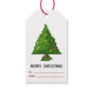 Gamer Pixel 8Bit Christmas Tree Holiday Gift Tag