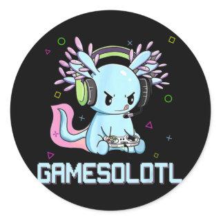 Gamesolotl Cute Axolotl Video Gamer Kawaii Anime B Classic Round Sticker