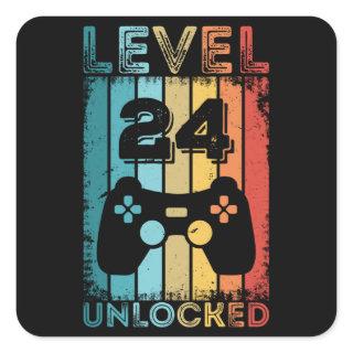 Gaming Level 24 Unlocked 24th Birthday Gift Gamer Square Sticker