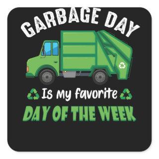 Garbage Day Kids City Garbage Truck Square Sticker