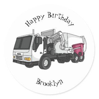 Garbage truck cartoon illustration classic round sticker
