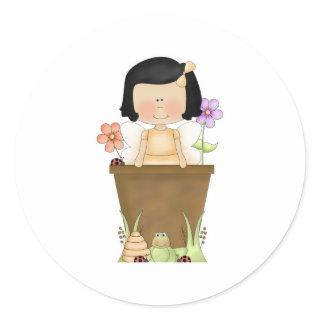 Garden Fairy in Flower Pot Classic Round Sticker
