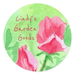 Garden Goods Pink Sweet Peas Classic Round Sticker
