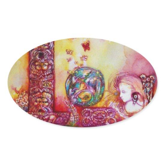 GARDEN OF THE LOST SHADOWS, FAERY AND BUTTERFLIES OVAL STICKER