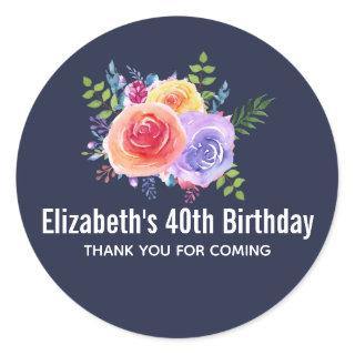 Garden Roses Watercolor Flowers Birthday Thank You Classic Round Sticker