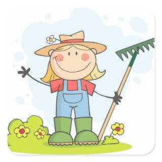Gardening or Farming Girl Square Sticker