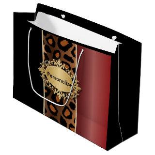 Garnet Red and Black Leopard Pattern Large Gift Bag