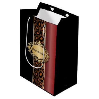 Garnet Red and Black Leopard Pattern Medium Gift Bag