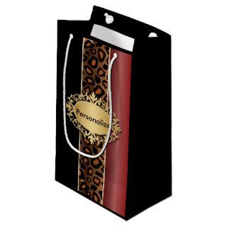 Garnet Red and Black Leopard Pattern Small Gift Bag
