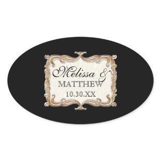 Gatsby Art Deco Nouveau Lace Faux Gold Tulip Oval Sticker