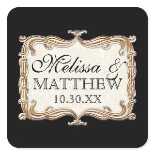 Gatsby Art Deco Nouveau Lace Faux Gold Tulip Square Sticker