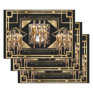 Gatsby gold Flappers black retro 1920's decoupage  Sheets